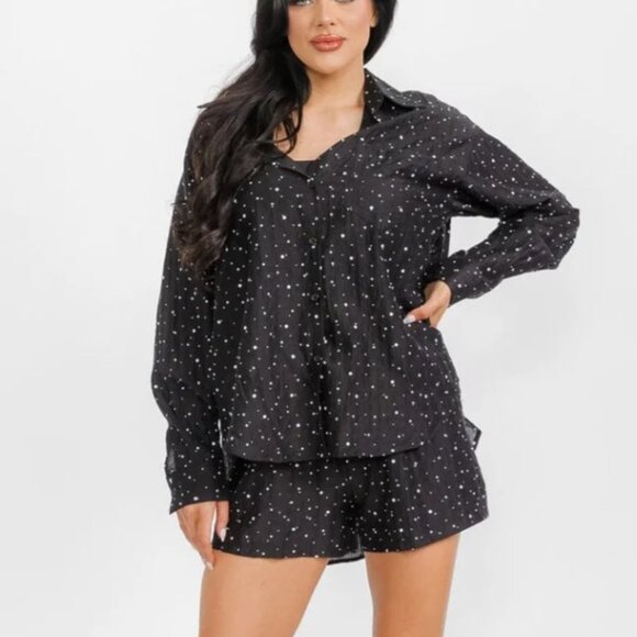 Micro Polka Dot Top and Short Set in Black - Picture 5 of 5